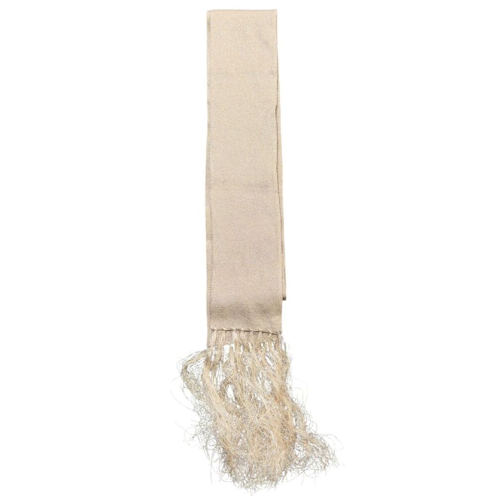 Express Professional Spot Scarf Womens Beige Metalic Woven Rayon Fringed Accent